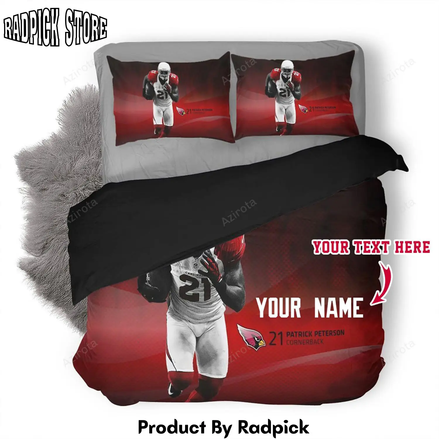 Radpick arizona cardinals patrick peterson football personalized custom bedding sets king queen twin bedding set rp3278691